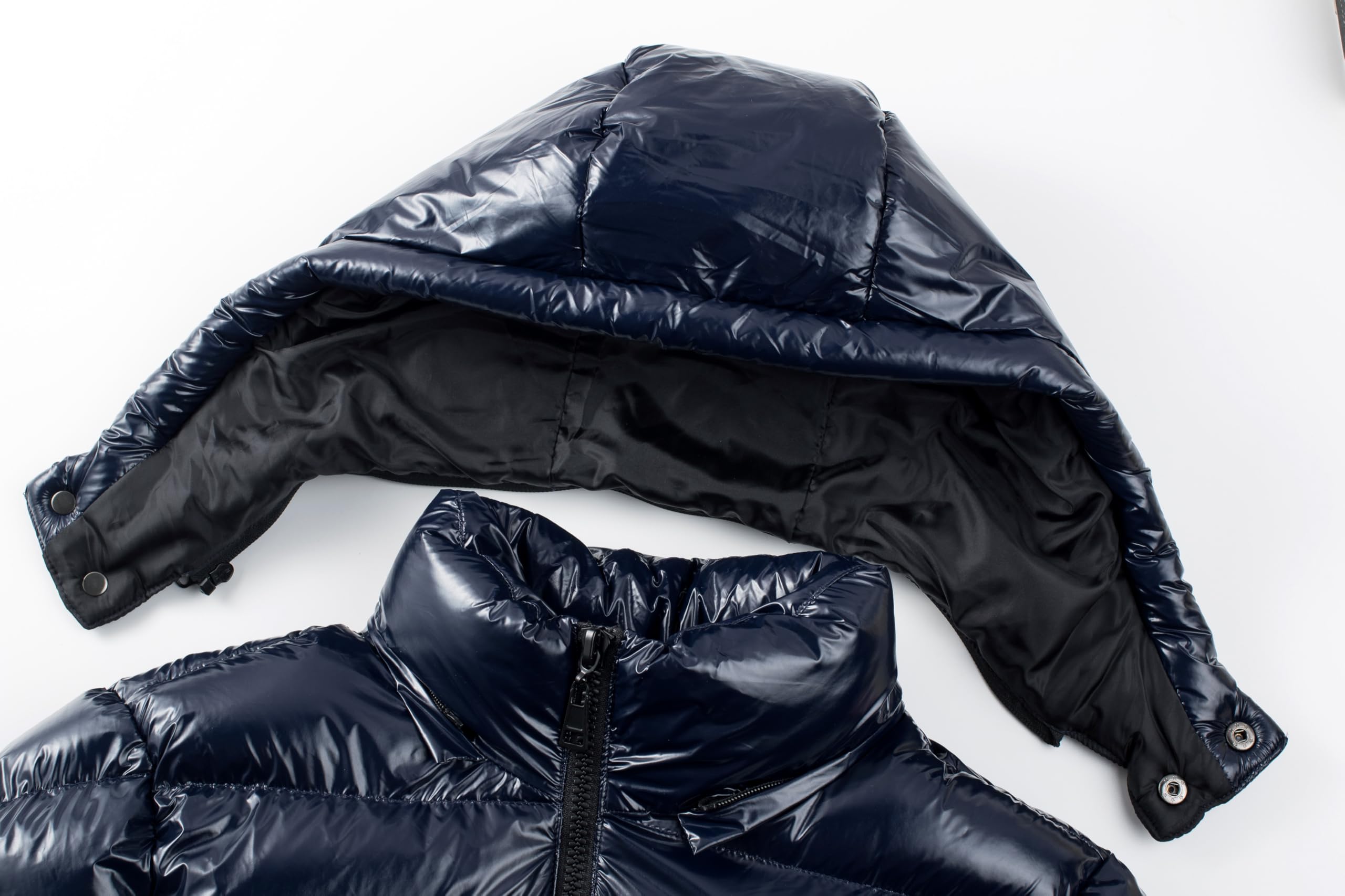 TONY BACKER Veste courte veste d'hiver brillante pour homme coupe-vent imperméable avec capuche amovible avec fermeture éclair