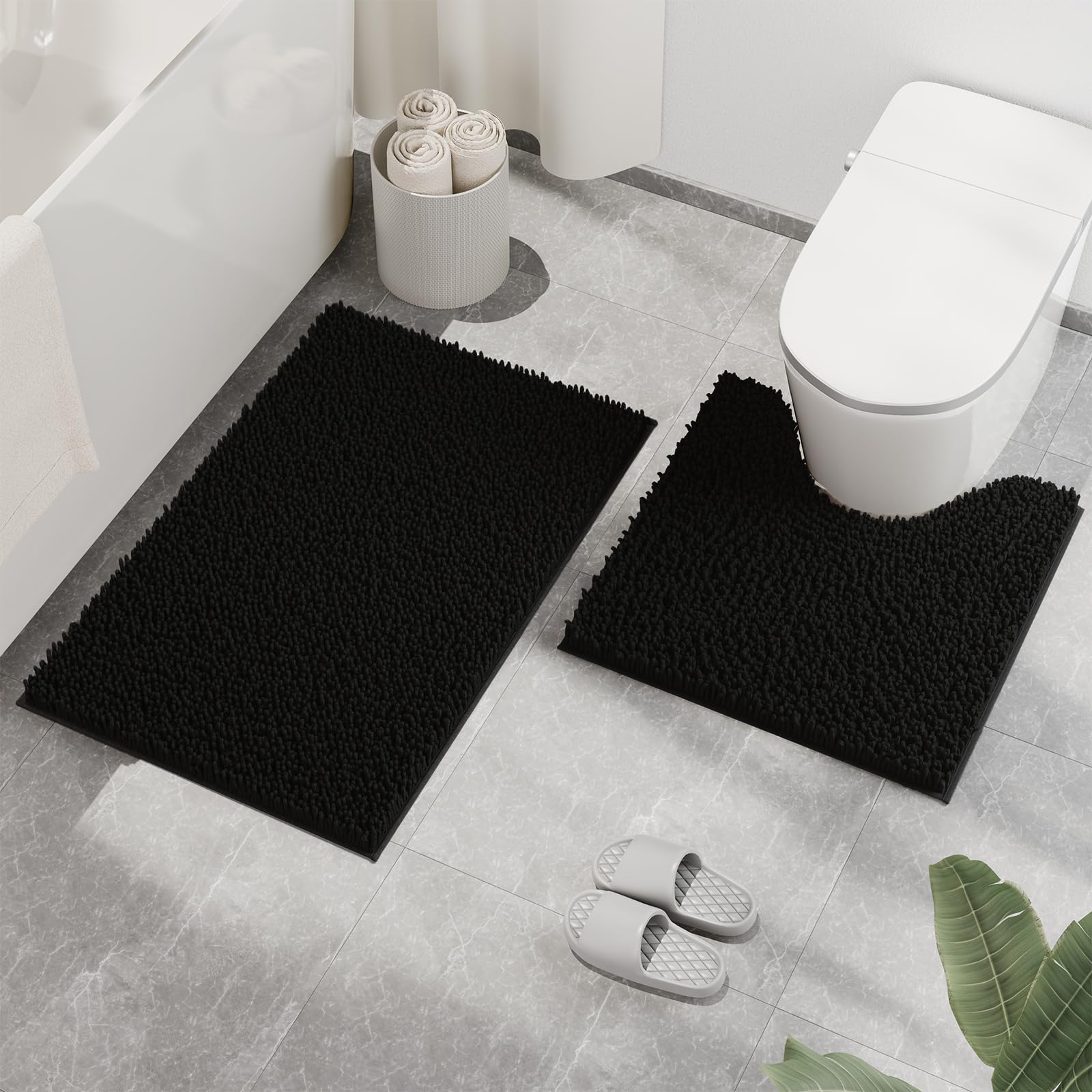 RUN HELIX Non Slip Chenille Bathroom Mat Sets 2 Piece, Versatile Soft Bathroom Mat with U-Shaped Toilet Rug