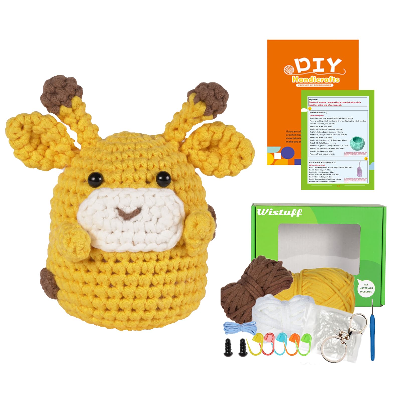 Wistuff Crochet Kit for Beginners-Beginner Crochet Starter Kit with Step-by-Step Video Tutorials,Learn to Crochet Kits for Adults and Kids, Giraffe DIY Knitting Supplies - Giraffe