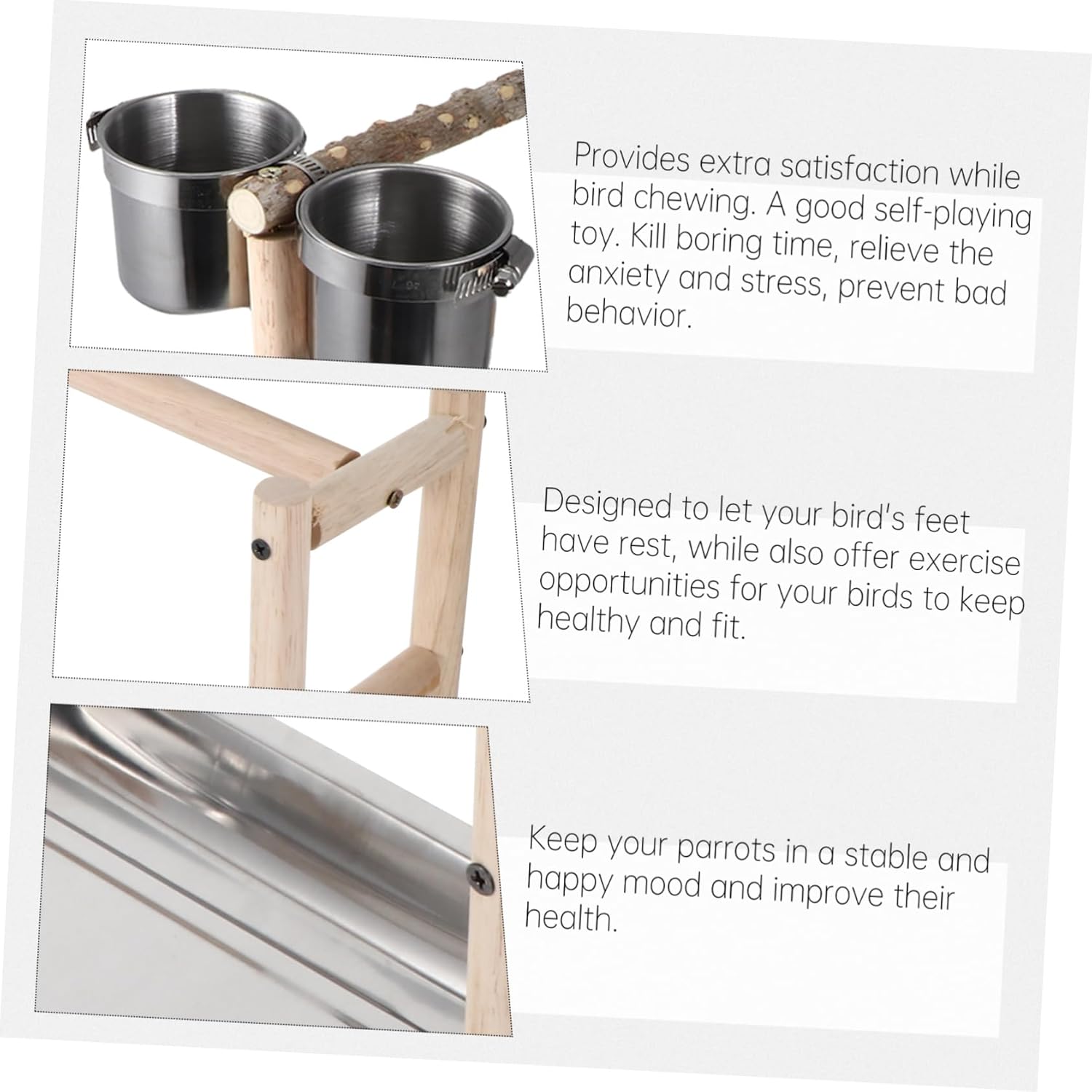 Yardwe Parrot Stand with Stainless Steel Bird Food Box Educational Rack for Playtime and Nail Trimming Durable and Bite Resistant for Medium-Sized Birds