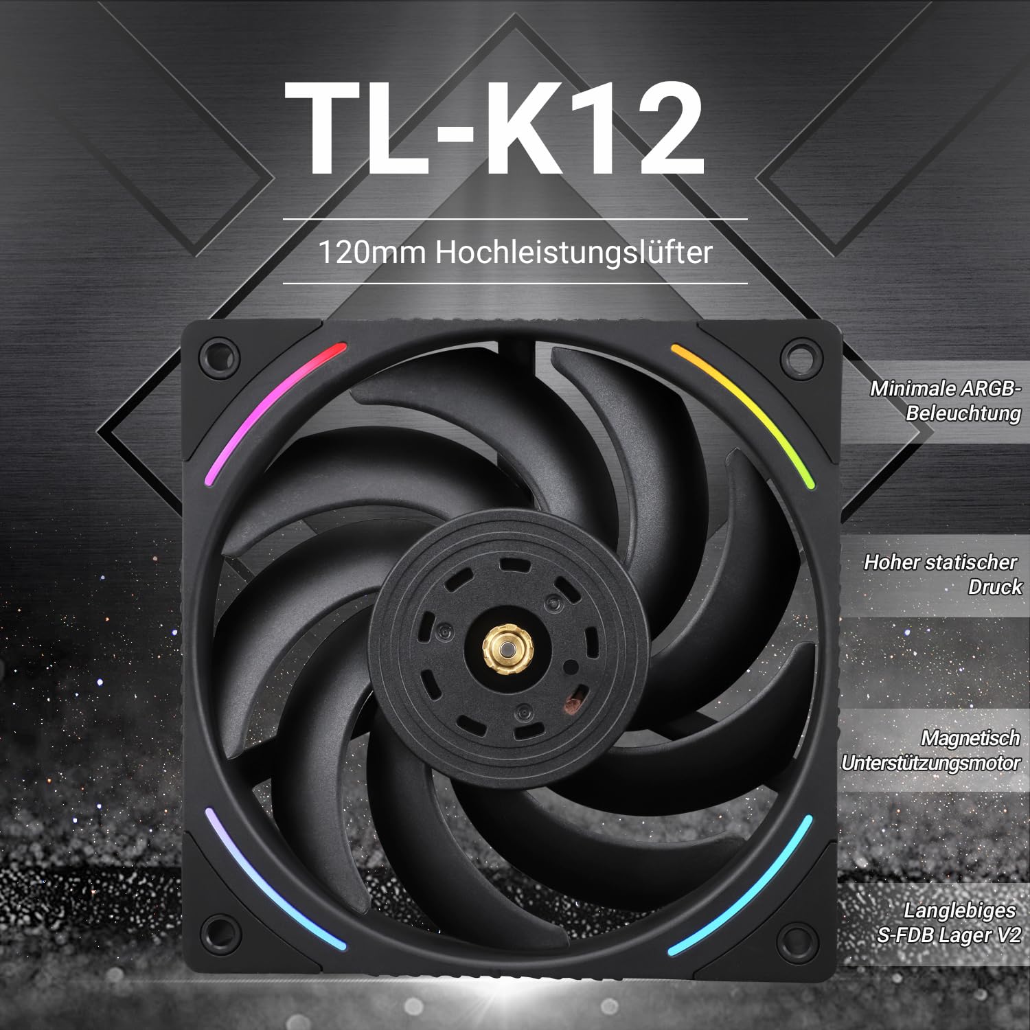 THERMALRIGHT TL-K12 120mm Wentylator chłodzący procesor, wentylator obudowy komputera, 4PIN PWM sterowanie, 2150 obr./min, wentylator PC z łożyskami S-FDB, wentylator ciśnieniowy (Czarny)