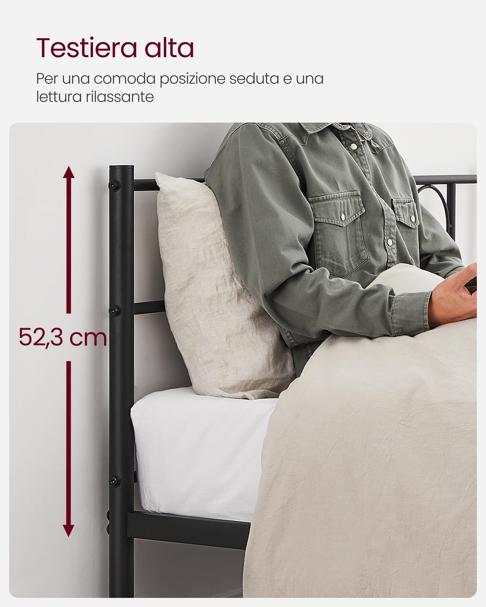VASAGLE Struttura Letto Matrimoniale, Letto a Doghe in Metallo per Materassi di 160 x 190 cm, per Stanza di Ospiti, Montaggio Facile, per Spazi Piccoli, Nero Inchiostro RMB069B01
