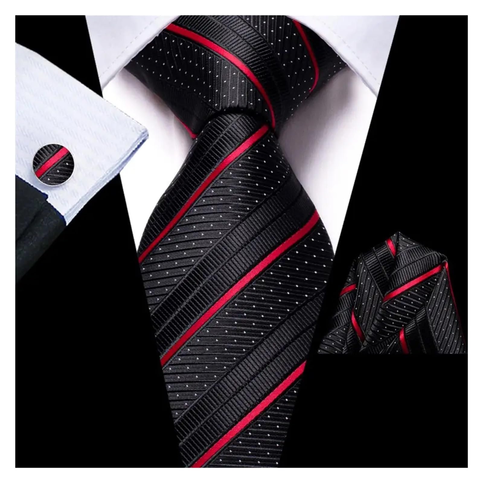 AYWTIUN Ties for Men Striped Silk Wedding Tie For Men Cufflink Gift Men Necktie for Business Party(Style54)