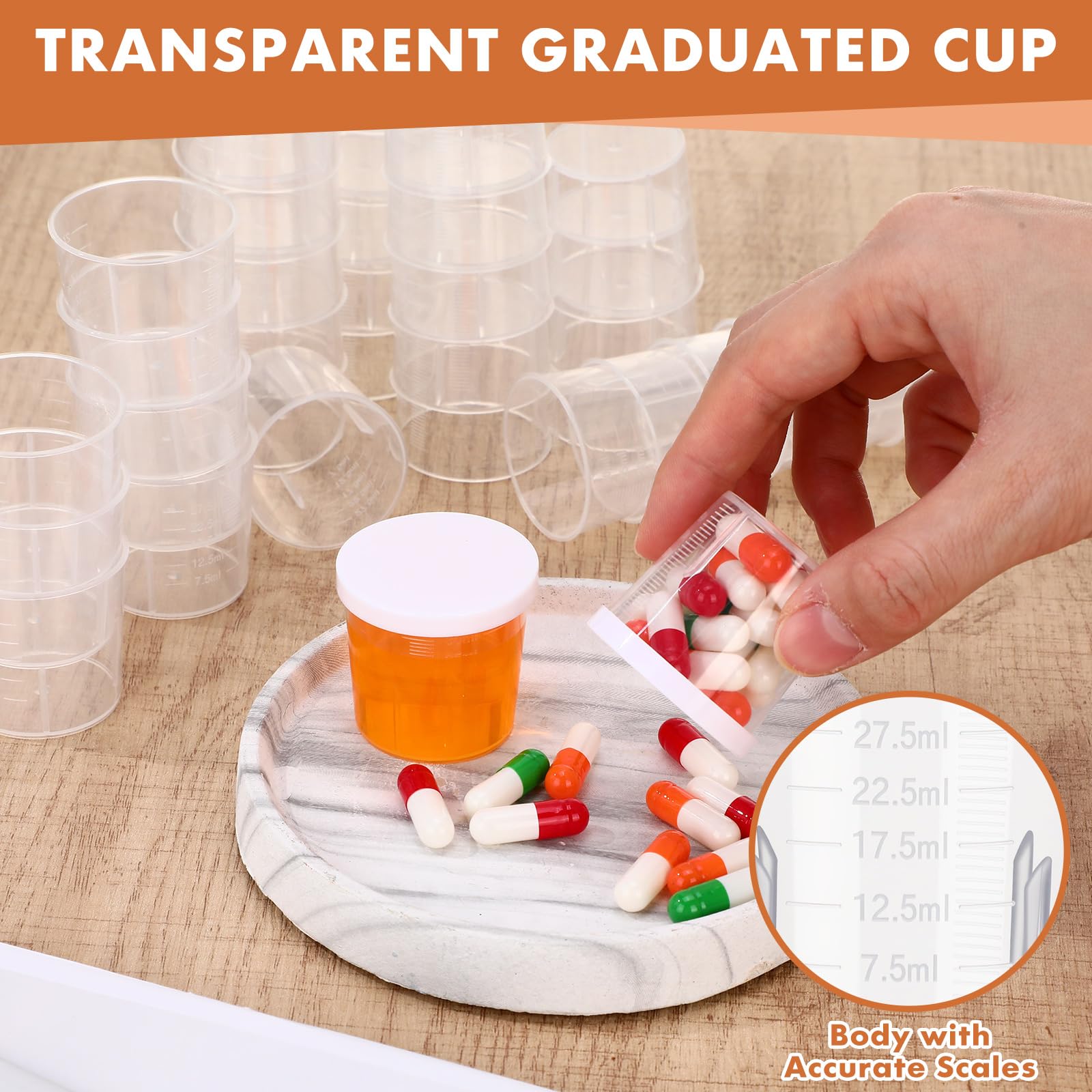 Vasos de plástico para medicina con tapa, 30 ml, transparente, medición, recipiente graduado para fines médicos o mezcla y medición de resina epoxi, manualidades y manualidades (30 ml, 500