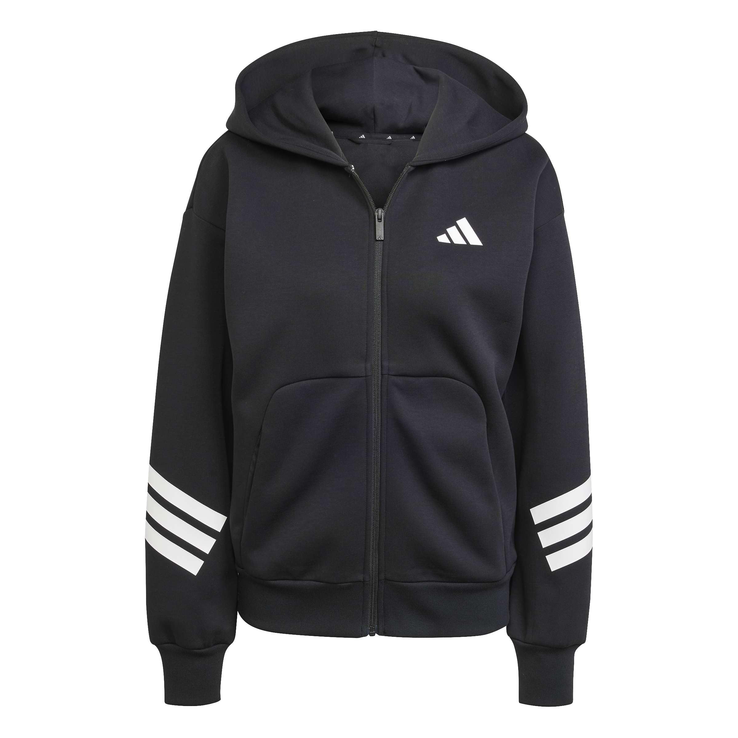 adidas Women's FUTURE ICONS THREE STRIPES FULL ZIP HOODIE, black, XXS