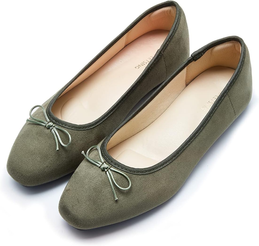 Women's Round Toe Ballet Flats Comfortable Bow Dressy Flats Shoes for Women