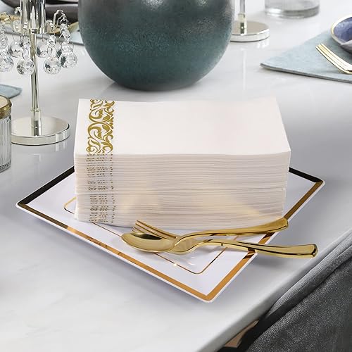 Miniatura 9 de Servilletas de bolsillo desechables con monograma, paquete de 50 servilletas blancas y doradas con letra B, toallas de mano desechables para baño,