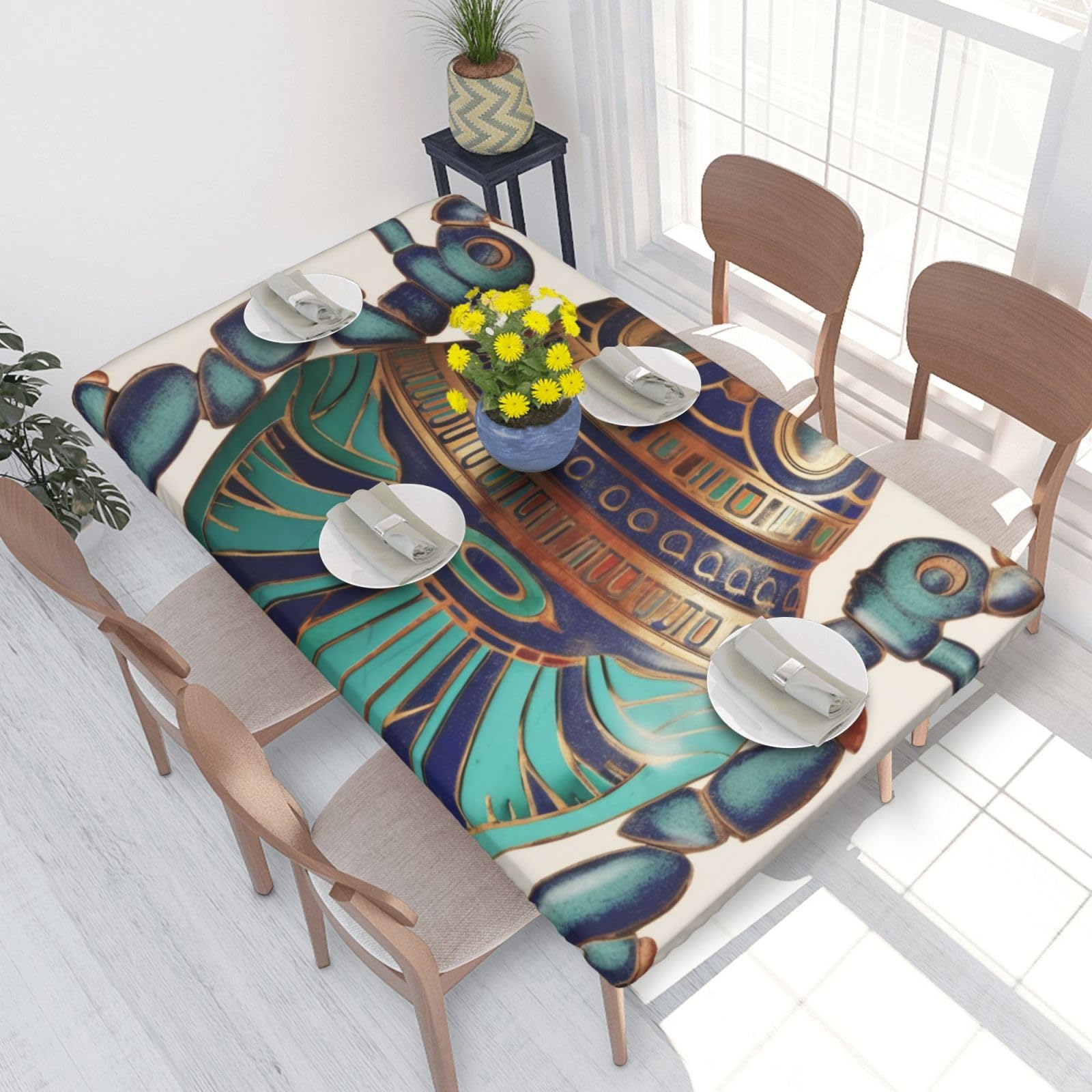 Dcarsetcv Egyptian Scarab Printed 4Ft Waterproof Tablecloth With Elastic Edged Protect & Decor Your Table, Oil-Proof Washable Table Cloth Cover For Dinner Picnic Party