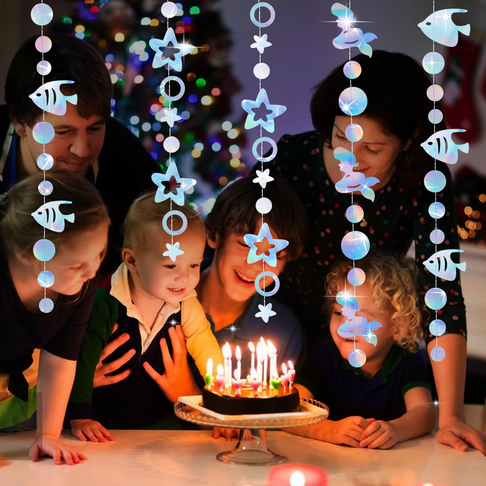 Déco Sirène Holographique - 5 Guirlandes (3,5m Et 4m) - Pour Anniversaire, Mariage Ou Déco Chambre