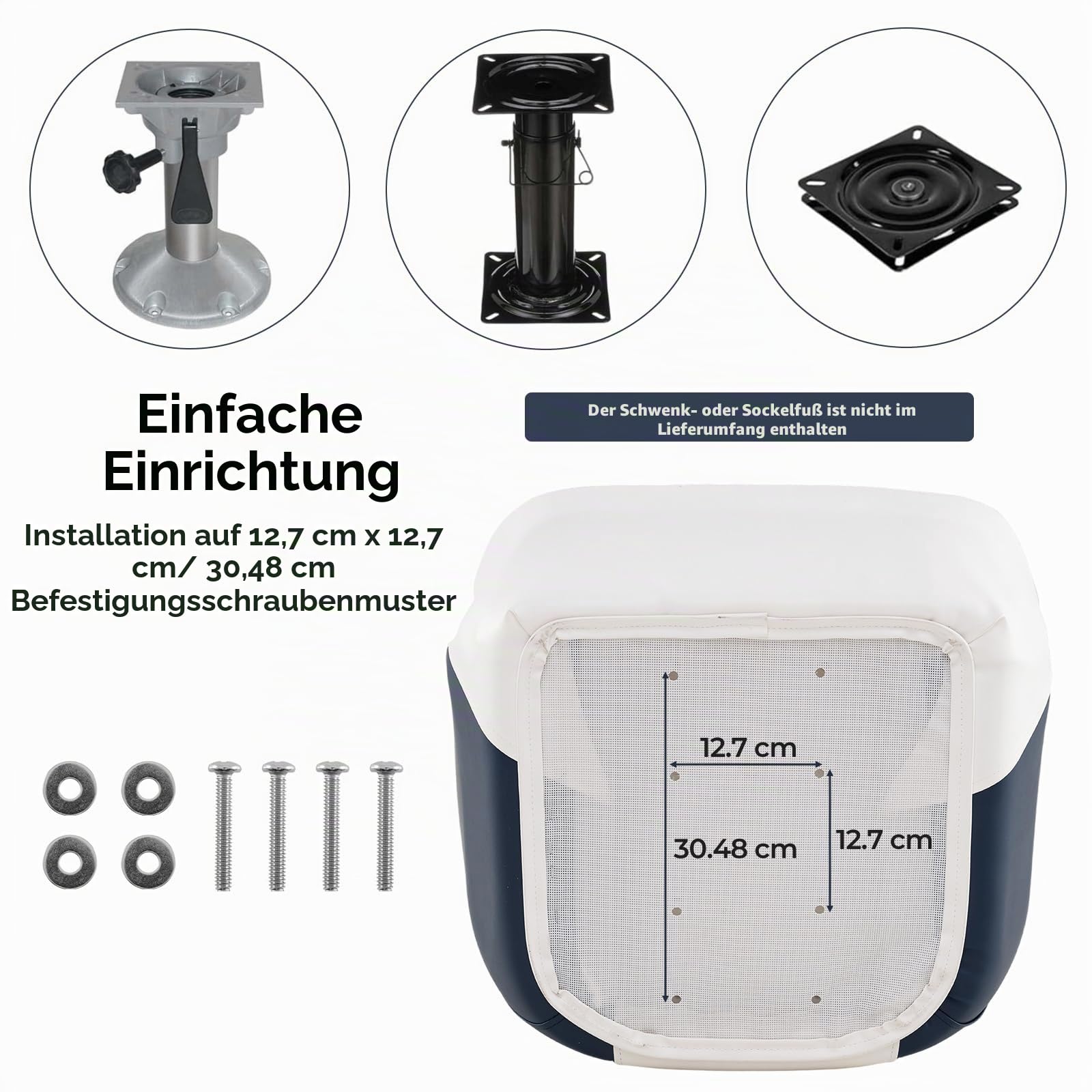 HOMASIS Bootssitz gepolstert, Bootstuhl mit Rückenlehne & Armlehnen, wasserdichtes Steuerstuhl aus PVC & Schaumstoff, mit dickem Sitz, bis zu 150 kg belastbar, Steuersitz für Boot (Weiß+Blau)
