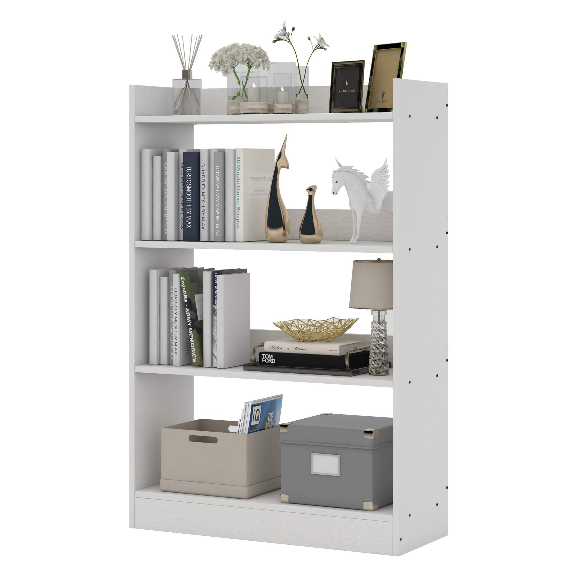 Flrrtenv Bookshelf, 4 Tier Bookcase Shelving, Standing Book Shelf Cabinet, Wooden Storage Rack for Living Room, Bedroom, Office, 7.87 * 31.5 * 43.3 Inch, Modern White