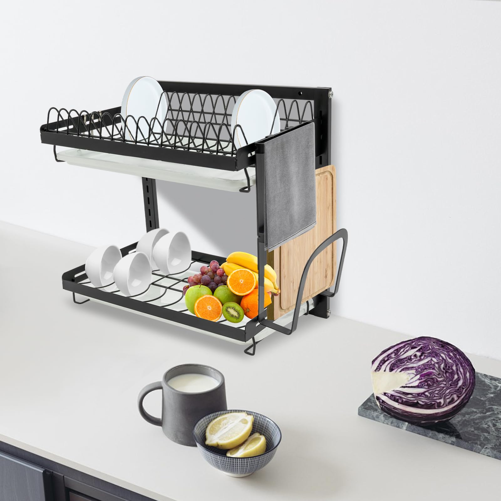 Escurridor de Platos de 2 Pisos Escurreplatos sobre Fregadero Organizador de Utensilios Escurreplatos Dish Drying Rack para Platos Fijación Pared Estante Fregadero para Hogar, Salón Té, Bar
