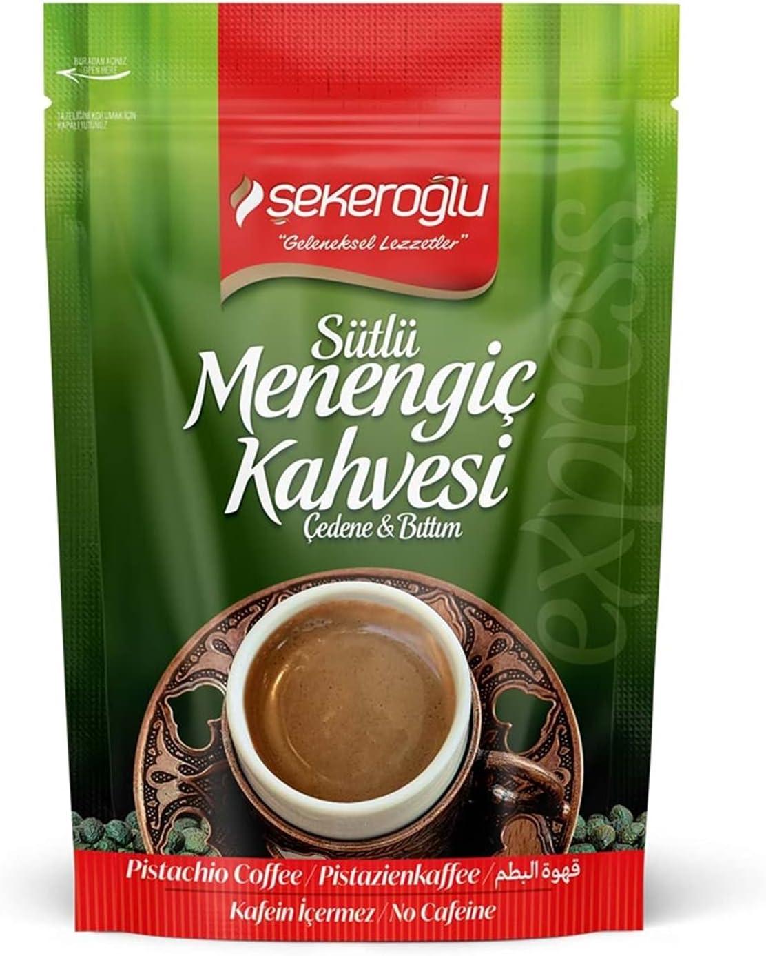 Turkish Coffee Menengiç,Menengiç Kahvesi ,Menengic Coffee(pistachio coffee) Çitlembik, Çedene, Çitemik, Çıtlık By Sekeroglu 200 Gr 7 Oz Non-GMO, Vegan, Halal قهوة تركية ، قهوة ميننجيك ، قهوة عثمانية