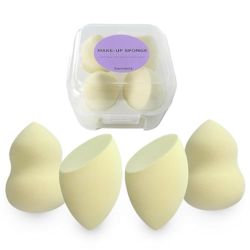 Miniatura 1 de Samdola Juego de esponjas de maquillaje amarillas, base de belleza, mezcla de esponja para líquido, crema y polvo, uso seco y húmedo, 4 piezas con
