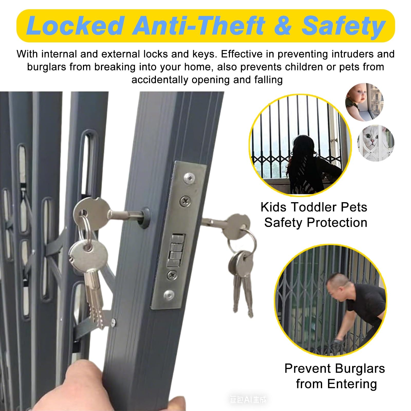Barras de seguridad horizontales de aluminio para ventana, riel protector antirrobo retráctil con doble bloqueo para ventanas de dormitorio y balcón, vallas de seguridad y puertas