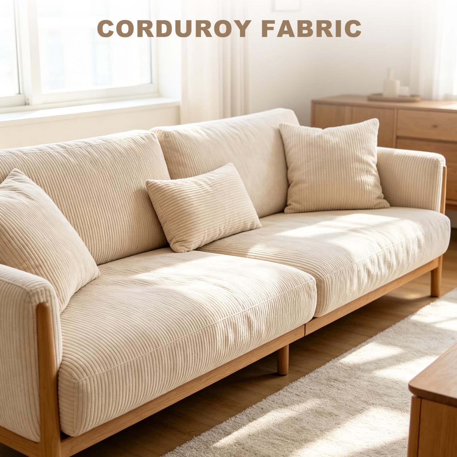 Stoff Meterware Cordstoff Polsterstoff Möbelstoff 5 m x 140 cm Beige, grob gerippt, strapazierfähig, abriebfest, zum Nähen für Sofa, Couch, Kissen, Decke & DIY Möbel und Heimdekoration (5)