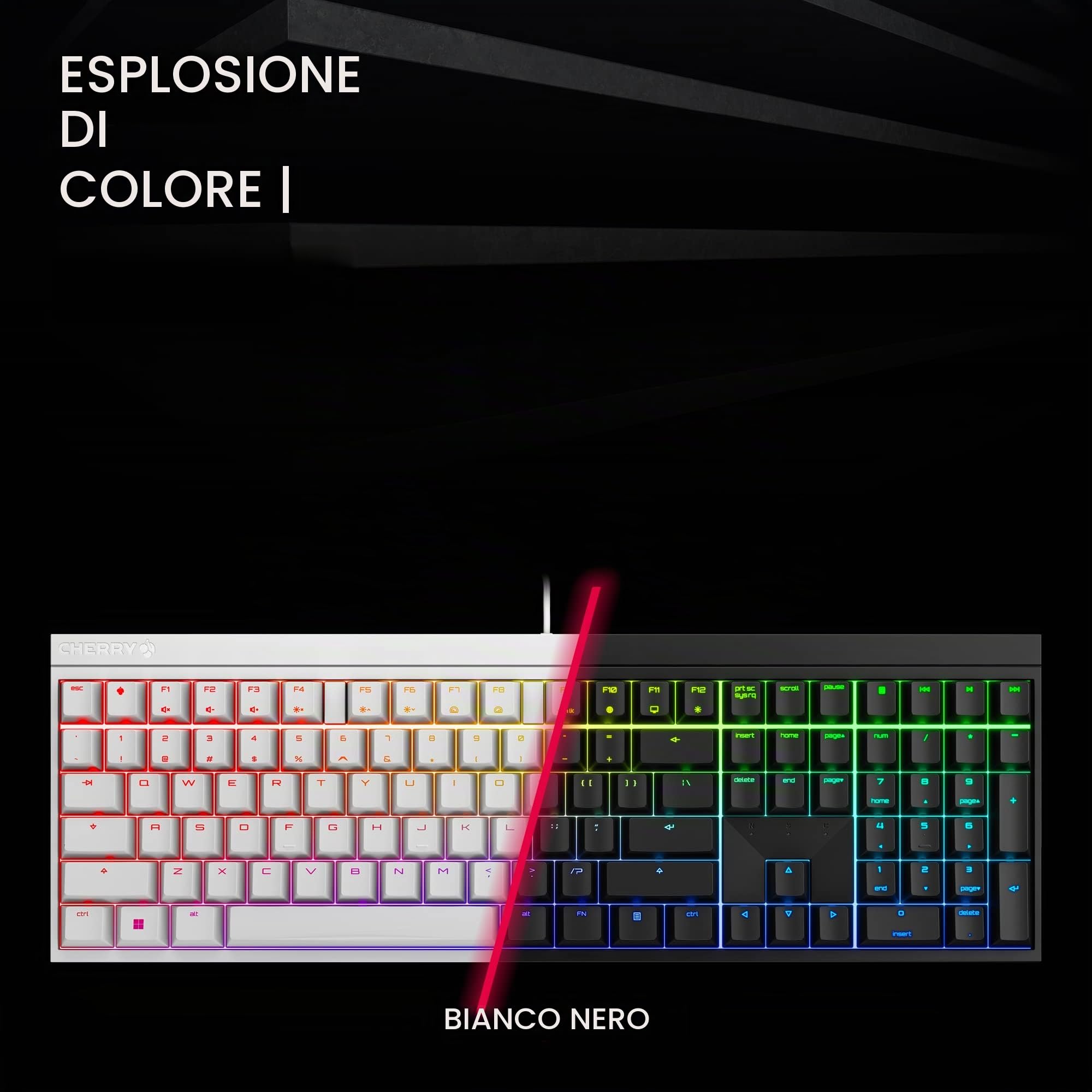 CHERRY MX 2.0S, Tastiera Gaming Meccanica con Illuminazione RGB, Layout Unione Europea (QWERTY), Con Filo, Progettato in Germania, Interruttori MX BLUE, Bianco