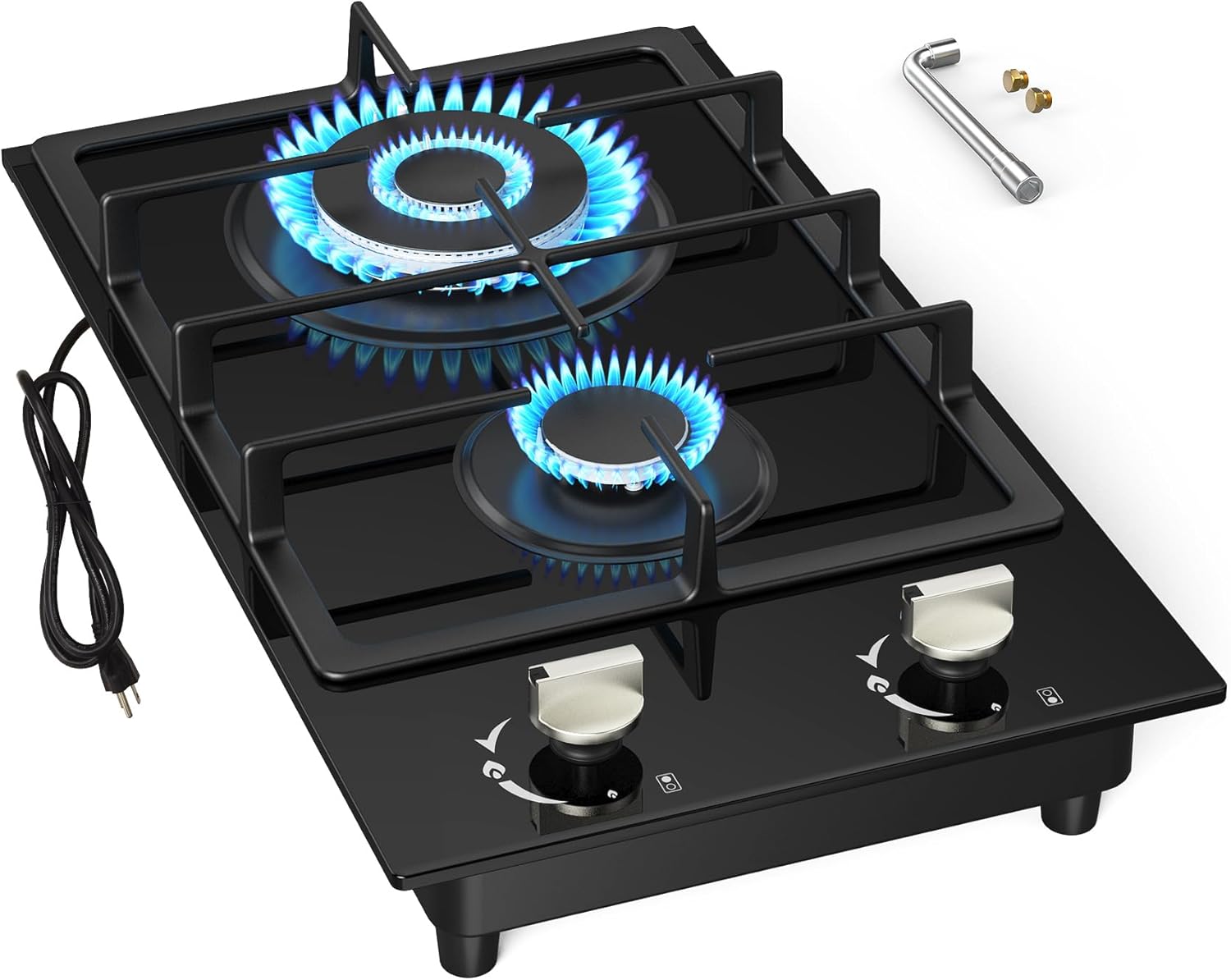 GIHETKUT Gas Cooktop 2 Burner, NG/LPG Dual Fuel Gas Stove Top, Builtin Gas Cooker