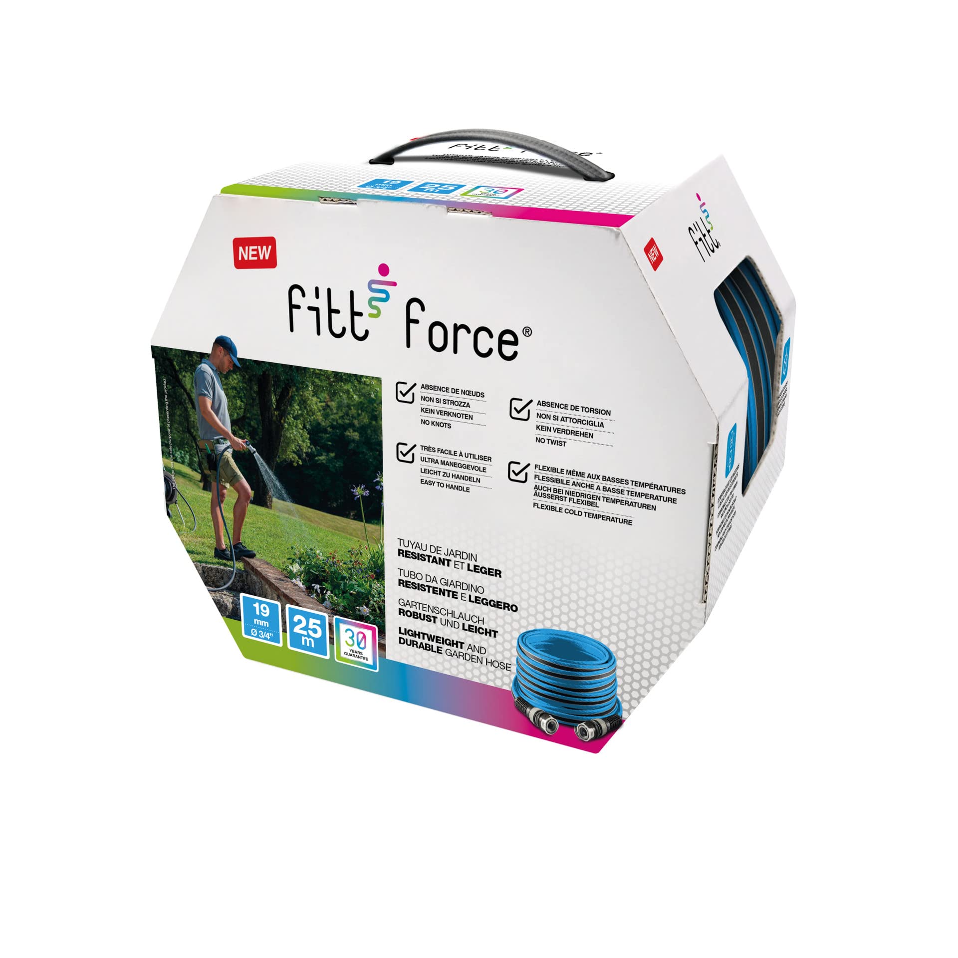 FITT FORCE 3/4" 25 m, Tubo Acqua da Giardino per Irrigazione, Compatto, Leggero e Resistente per Uso Intensivo, colore Blu
