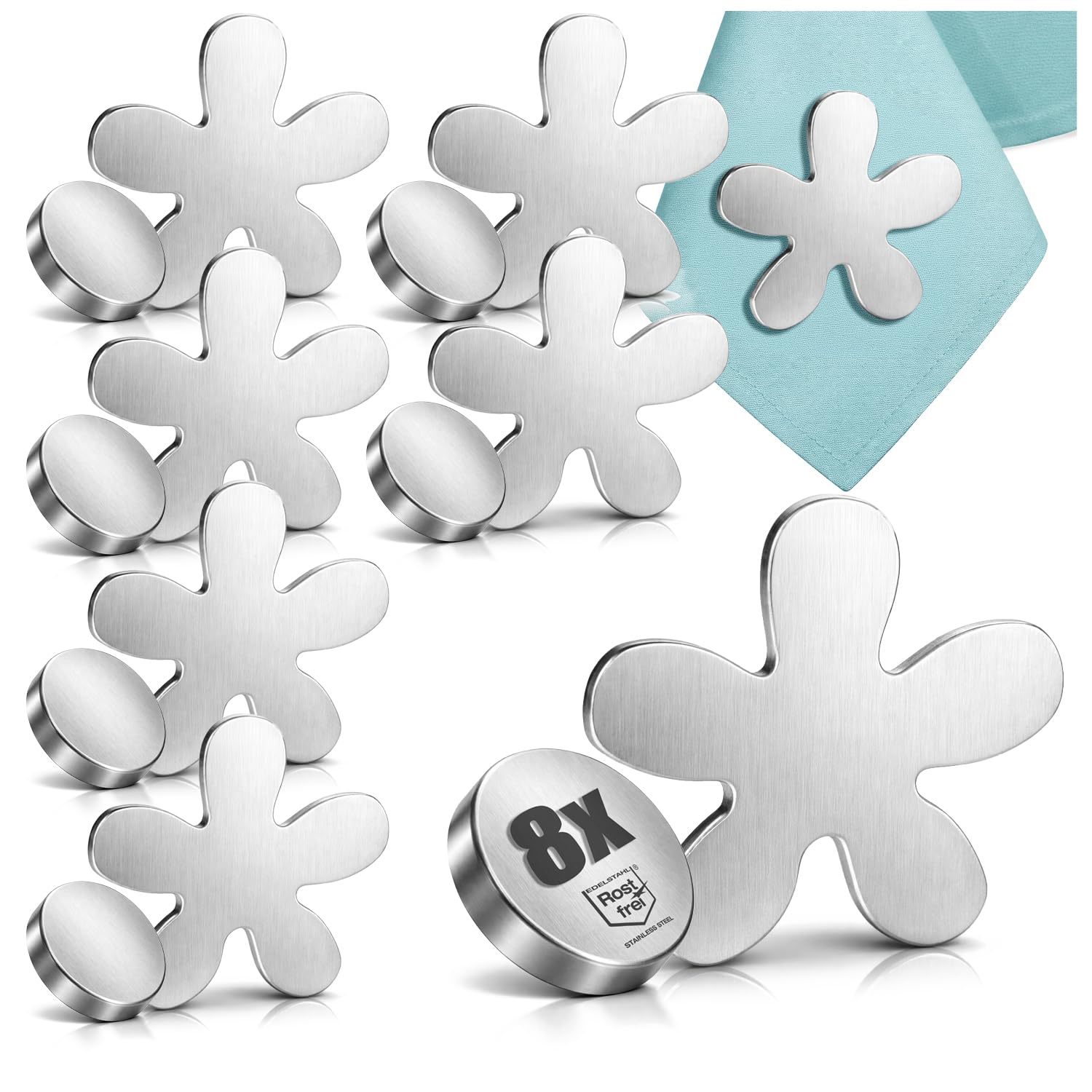 com-four® 8X Tischdeckenbeschwerer - Tischtuchgewichte aus Edelstahl - magnetische Tischtuchklammer - ca. 45 g
