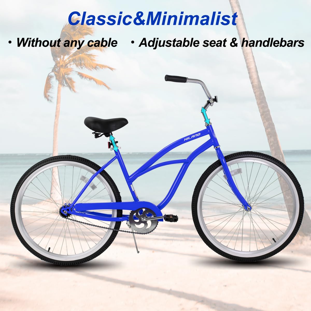HH HILAND 26 Inch Womens Beach Cruiser Bike, Single Speed Commuter Bicycle with Rear Coaster Brake, Low Step-Through Frame, Comfortable Seat with Dual Springs, City Hybrid Bike for Women Men Adult