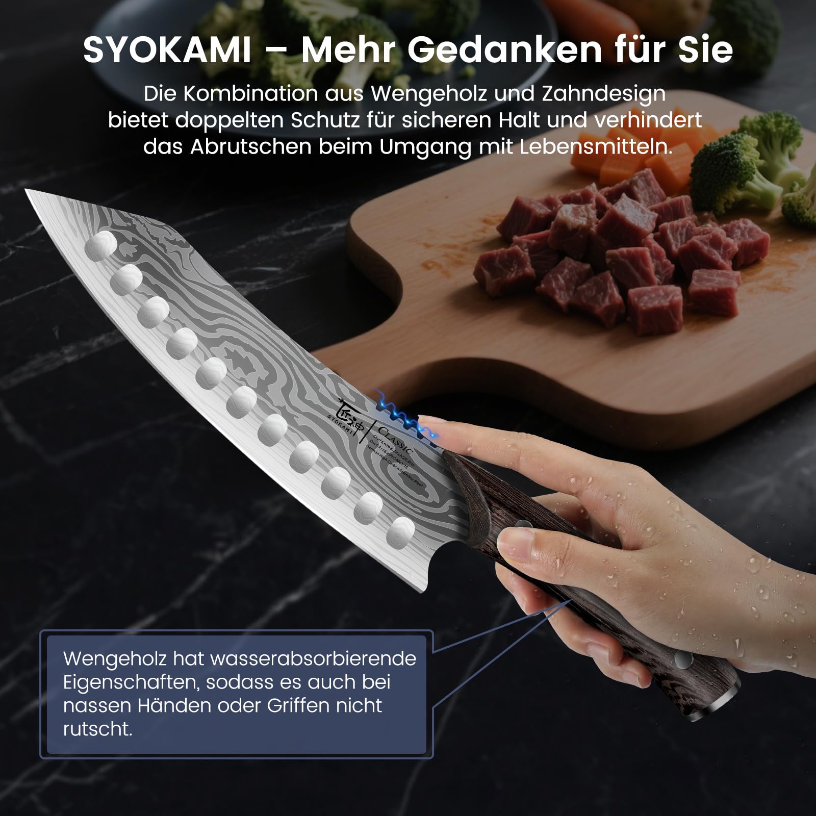 Küchenmesser Set, 3-teiliges japanisches Kochmesser Set (20,8 cm Kiritsuke, 18,3 cm Nakiri, 10,2 cm Schälmesser) für präzises Schneiden, Damastmuster, ergonomischer Holzgriff mit durchgehendem Erl