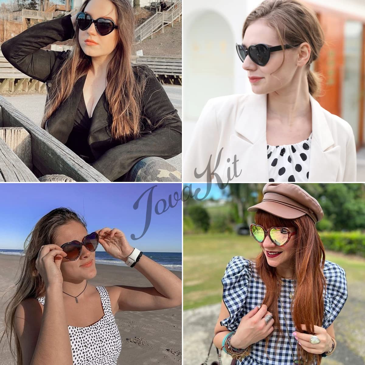 JOVAKIT Polaryzacyjne okulary przeciwsłoneczne w kształcie serca dla kobiet moda vintage piękne retro ponadwymiarowe okulary UV400 soczewki ochronne