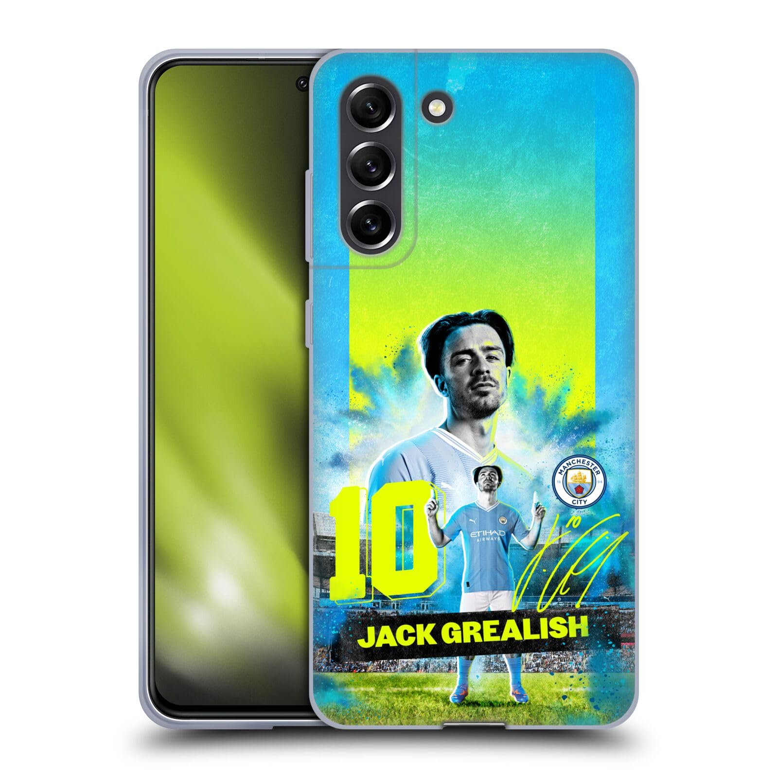 Head Case Designs Officially Licensed Manchester City Man City FC Jack Grealish 2023/24 First Team Gel Case [Military Grade] Compatible with Samsung Galaxy S21 FE 5G and Compatible with MagSafe