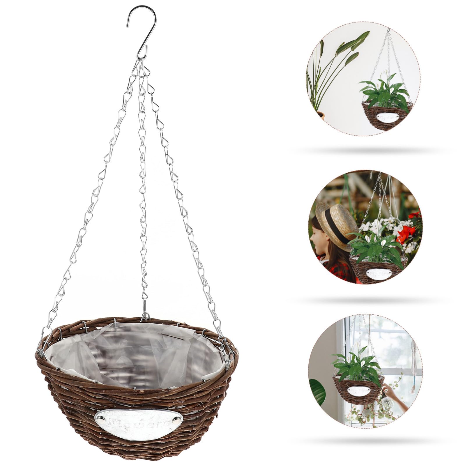 Vasi Sospesi Marrone in Rattan e Metallo 2 Pezzi per Piante Cesti Appesi per Balcone e Patio, per Amanti del Giardinaggio