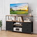 TV Stand with Storage, Television Stand Entertainment Center with 4 Fabric Drawers, TV Storage Cabinet Media Console Table for Living Room, Bedroom (Black)