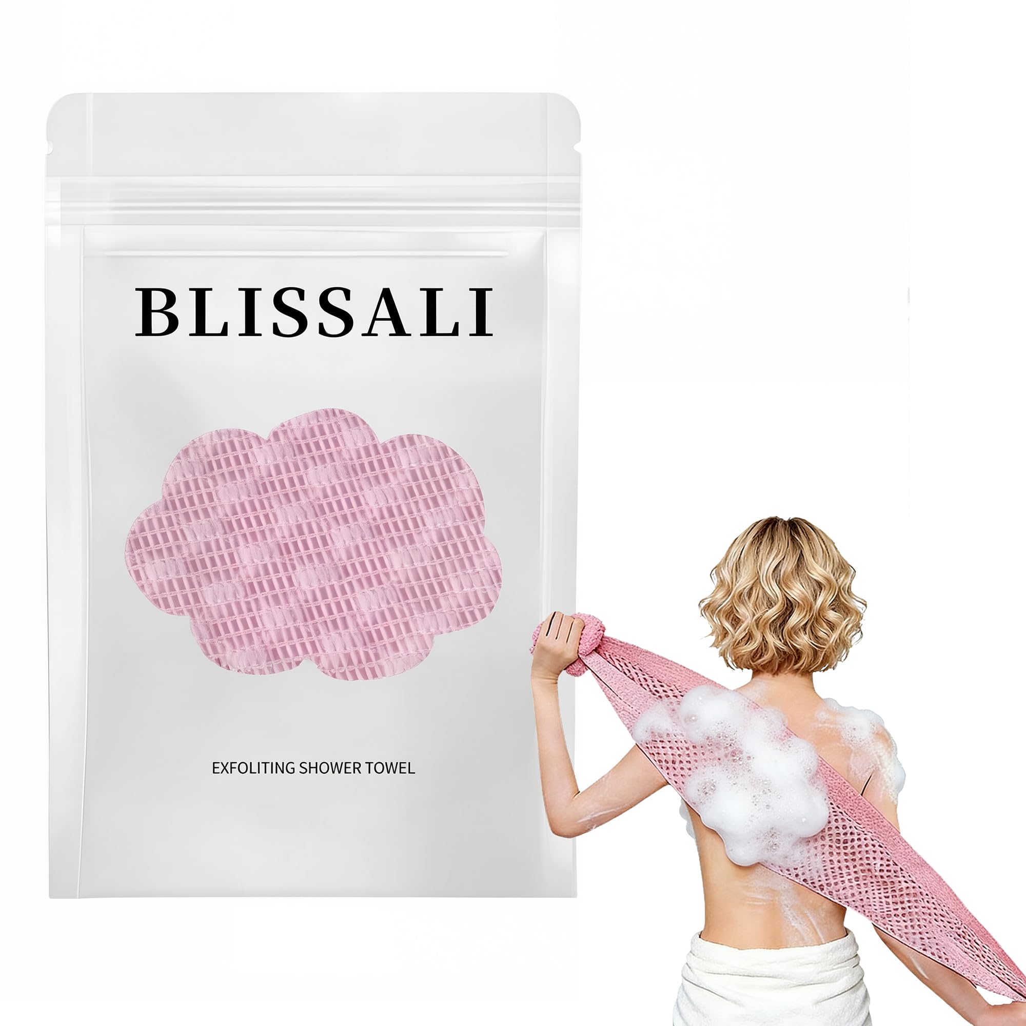 Blissal Exfoliating Antibacterial Shower Towel, Peeling Körper Duschtuch, Rückenbürste Duschzubehör, Exfoliate Dusche Duschschwamm Rückenschrubber, Loofah Schwamm für Männer Fraue (Rosa)