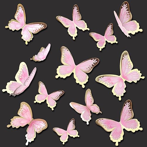 Miniatura 8 de Ercadio Paquete de 30 adornos de mariposa 3D para tartas de mariposa rosa, varios tamaños, impermeables, para artes, mariposas, cupcakes, para baby