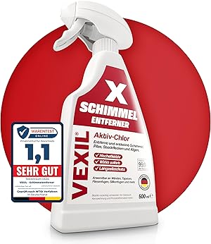 VEXIL Profi Schimmelentferner für Wand, Bad, Fliesen, Fugen & mehr – mit AKTIV-CHLOR und HAFTEFFEKT – Extra starkes Schimmelspray – auch als Fugenreiniger geeignet – 500 ml – Made in Germany