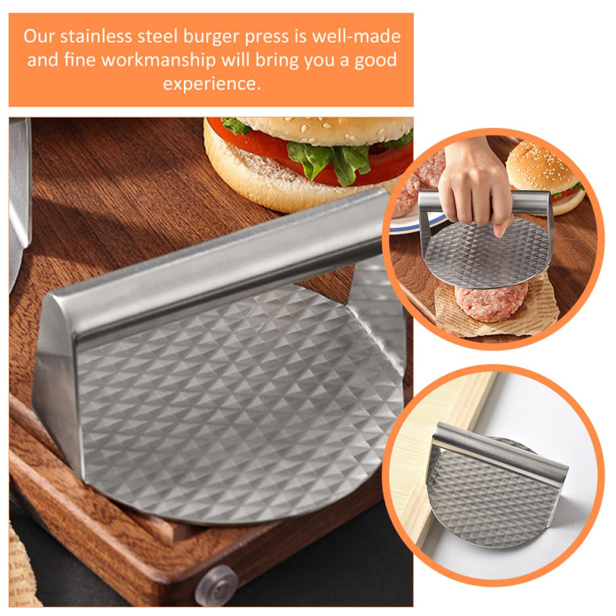 Alasum Pressa per Hamburger Rotonda in Acciaio Inox 304, Stampo Schiaccia Hamburger Domestico Rivestimento Antiaderente, Utensile da Cucina Compatto per Preparazione Burger Barbecue