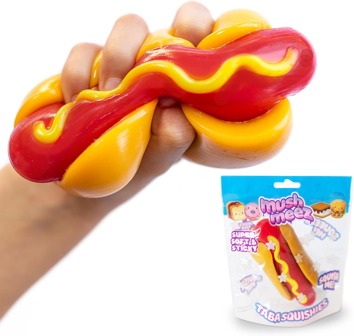 Taba Squishy - Hotdog (Jumbo) Large, 5" Super Soft & Sticky Layered TABA Squishies - Squish, Squeeze, Great for Stress Relief - Sensory / Fidget Play Food Squishy Toys for Kids and Adults