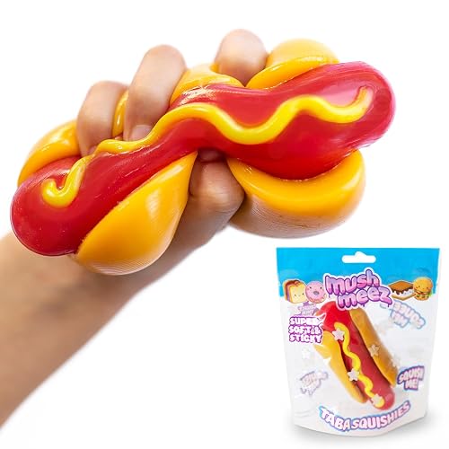 MushMeez Taba Squishy - Hotdog (Jumbo) Large, 5" Super Soft & Sticky Layered TABA Squishies - Squish, Squeeze, Great for Stress Relief - Sensory / Fidget Play Food Squishy Toys for Kids and Adults