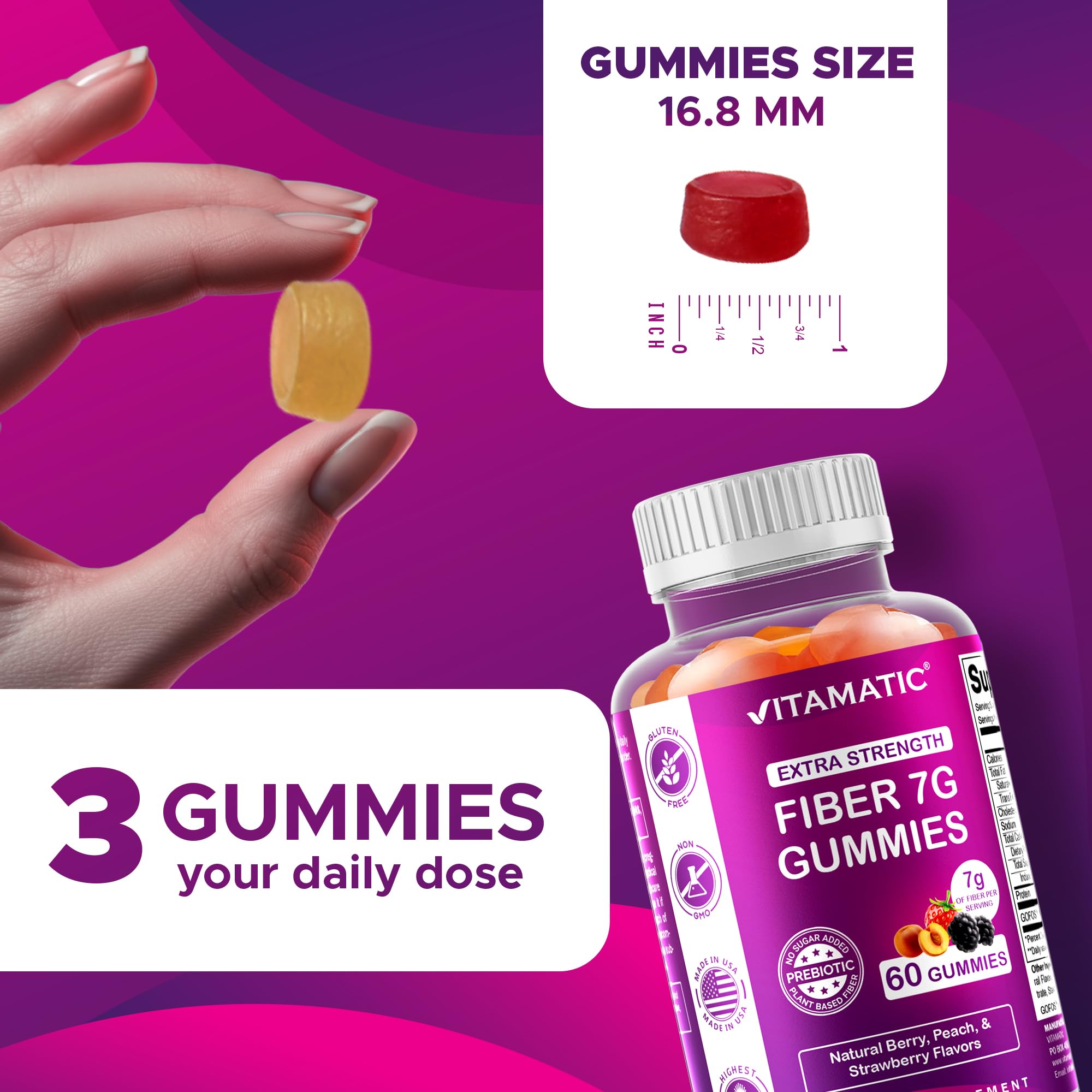 Vitamatic Extra Strength Prebiotic 7g Fiber, 60 Gummies - 2 Pack — Amazon image 4