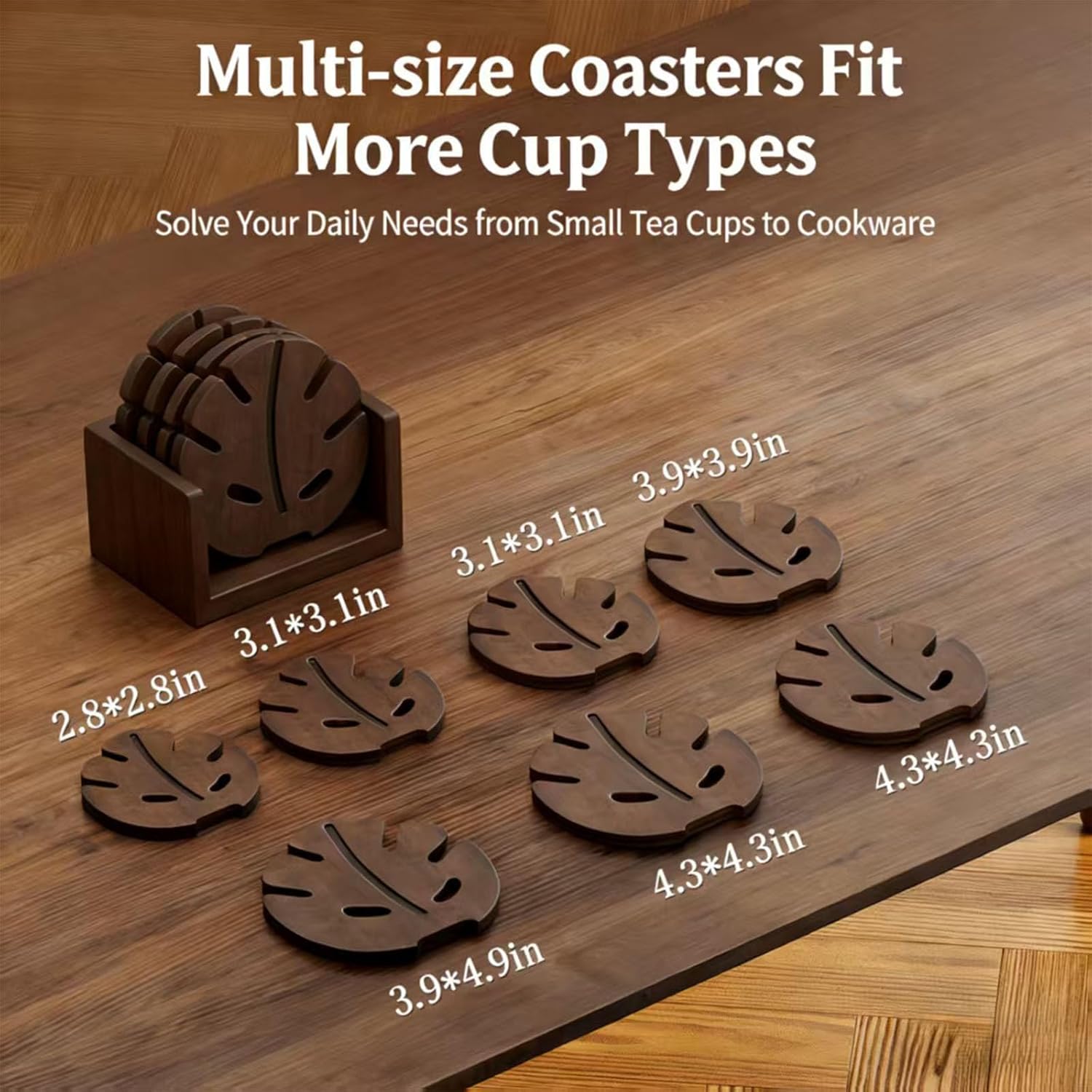 Wooden Trivets for Teapot and Tea Set，Tree Coasters 4 * 5 * 6Coasters + 1 StandTree Shape Set, Best forTeapot and Tea Set (6 Coasters)