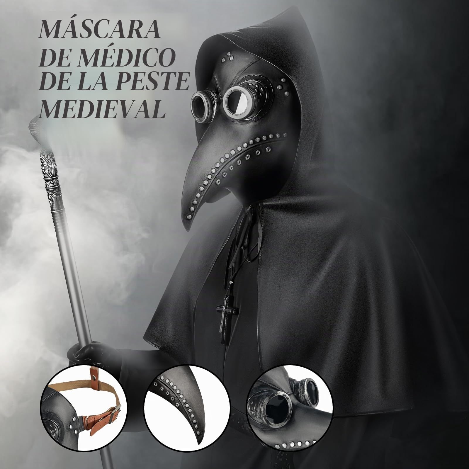 Ulikey Disfraz de Médico de Peste para Adultos, Carnaval Medieval Disfraz Peste Negra Adultos con Máscara de Médico de la Peste Set de Accesorios para Cosplay de Carnaval Fiesta