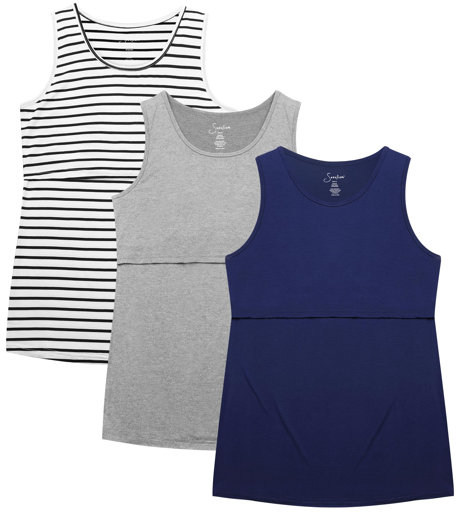 Sosolism 3er-Pack Stilltop Damen Dehnbar Stillshirt Sommer Still Oberteil Ärmellos