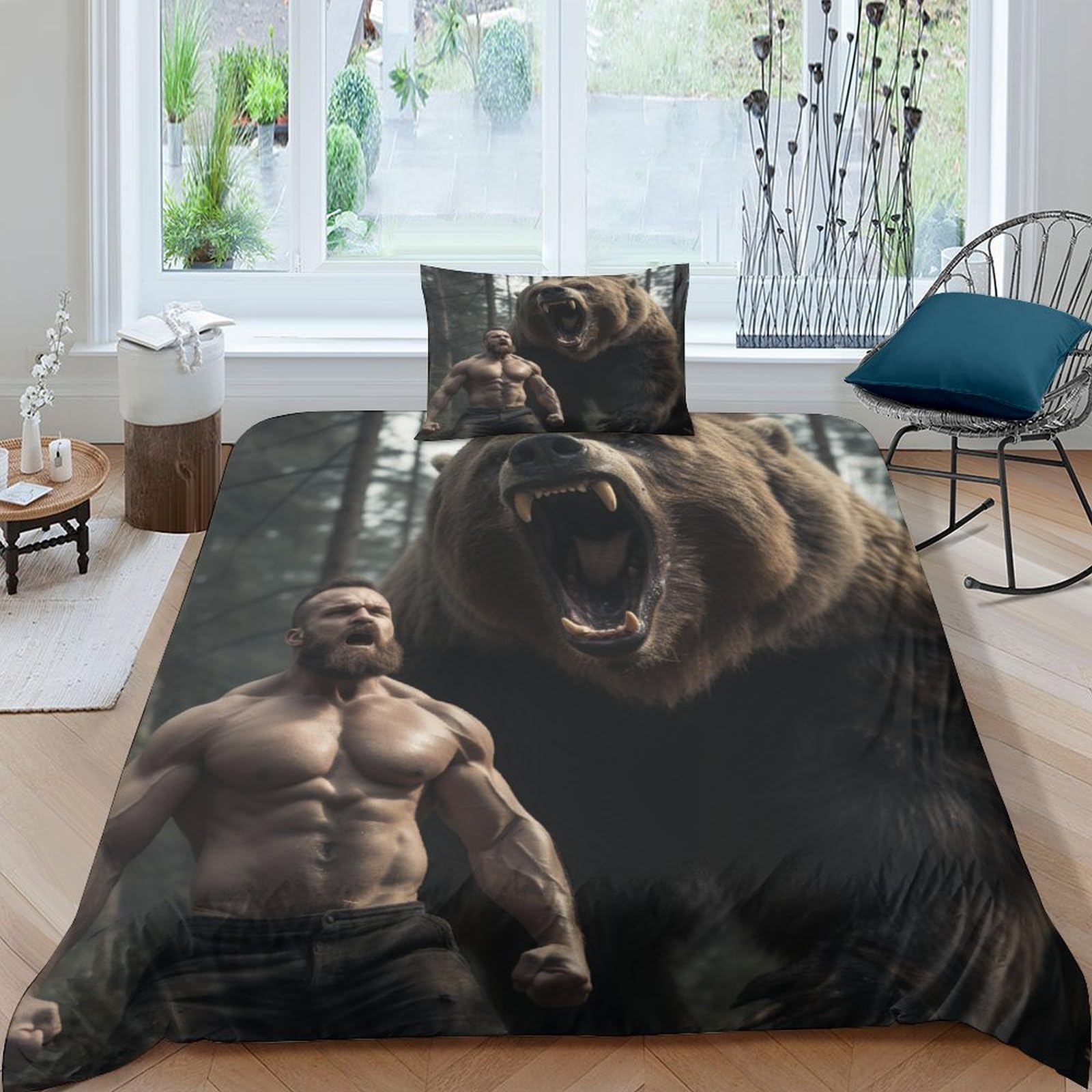 Housse de couette 135x200cm L'humain et la nature E en microfibre douce avec sa taie