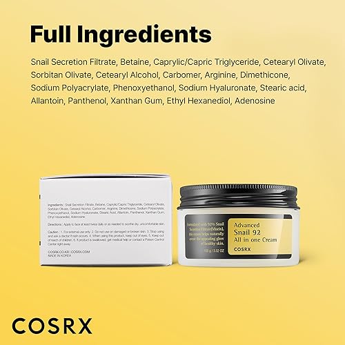 Miniatura 8 de COSRX Snail Mucin 92% Face Moisturizer, 3.52 Oz, Lightweight Moisturing Cream for Soft, Glowy Skin, Korean Skin Care, Korean Moisturizer Face Cream