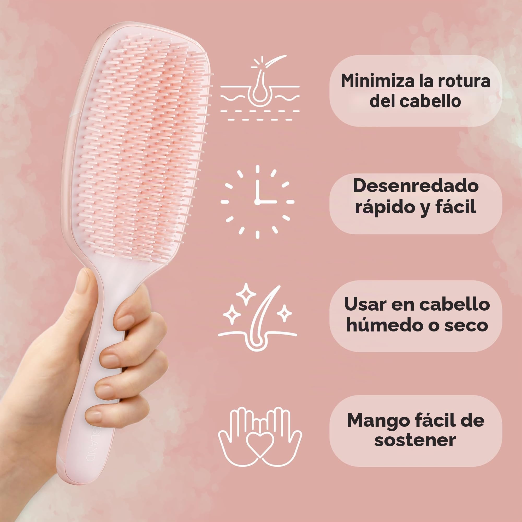 Lily England Cepillo Pelo Rizado para Desenredar y Peinar - Cepillo Pelo Antitirones para Pelo Mojado y Seco con Cerdas Flexibles - Cepillo Antirotura para Mujeres con Pelo Rizado 3c a 4c - Oro Rosa
