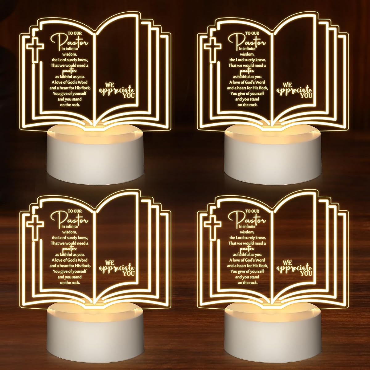 Kosiz 4 Pcs Pastor Appreciation Gift LED Night Light Christmas Christian Gifts