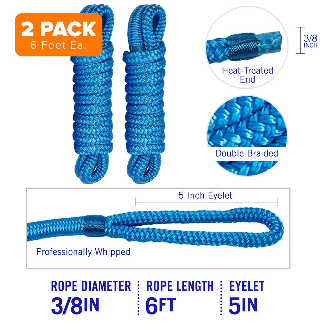 Snapklik.com : Boat Fender Lines, 3/8 Inch Double Braided Nylon Rope, 6 Ft