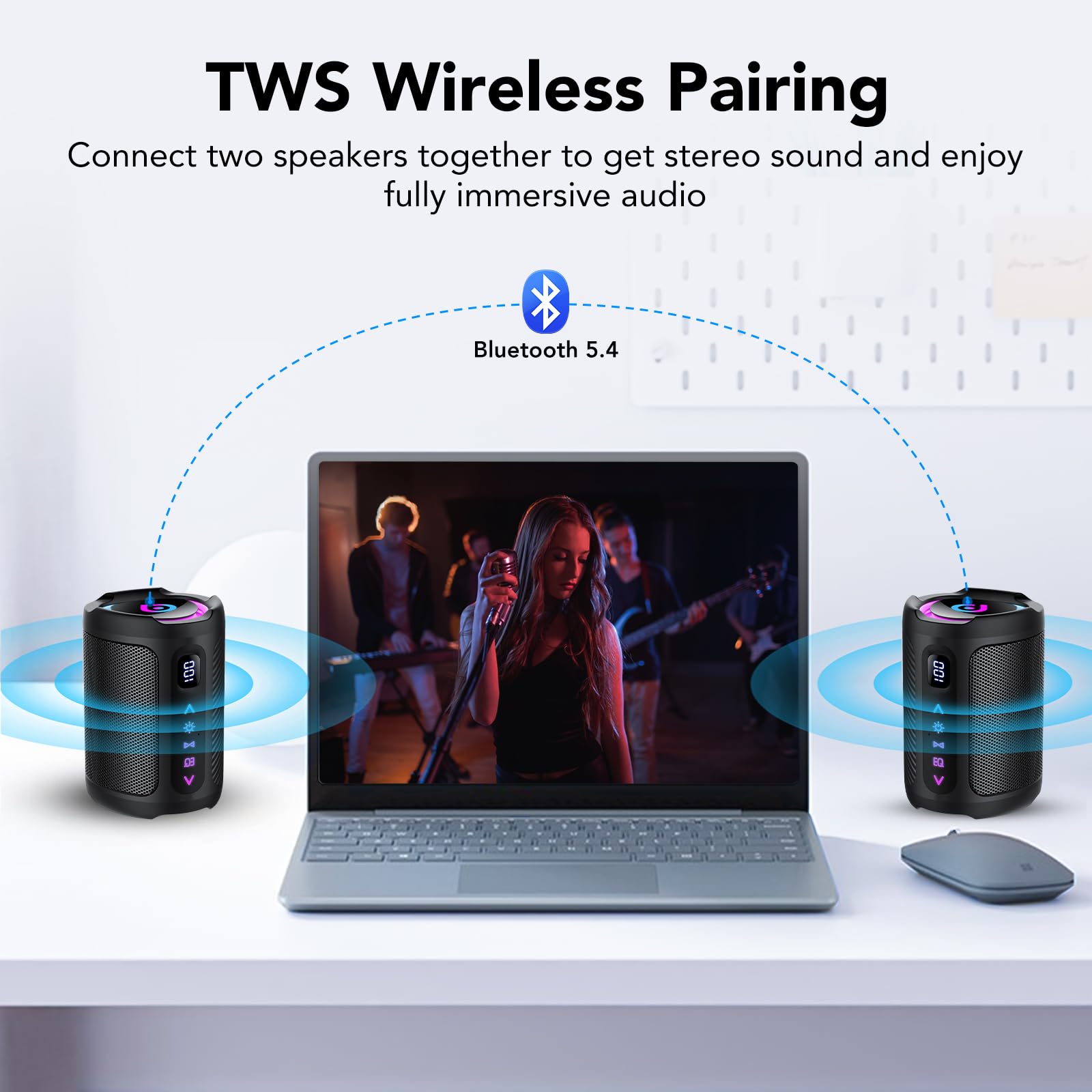 Cassa Bluetooth Portatili senza fili con luce LED, Display Digitale Intelligente+Smart EQ, Altoparlante Bluetooth Bassi Potente, Bluetooth 5.4, Speaker da Esterno per Viaggi, Sport, Feste, Ciclismo