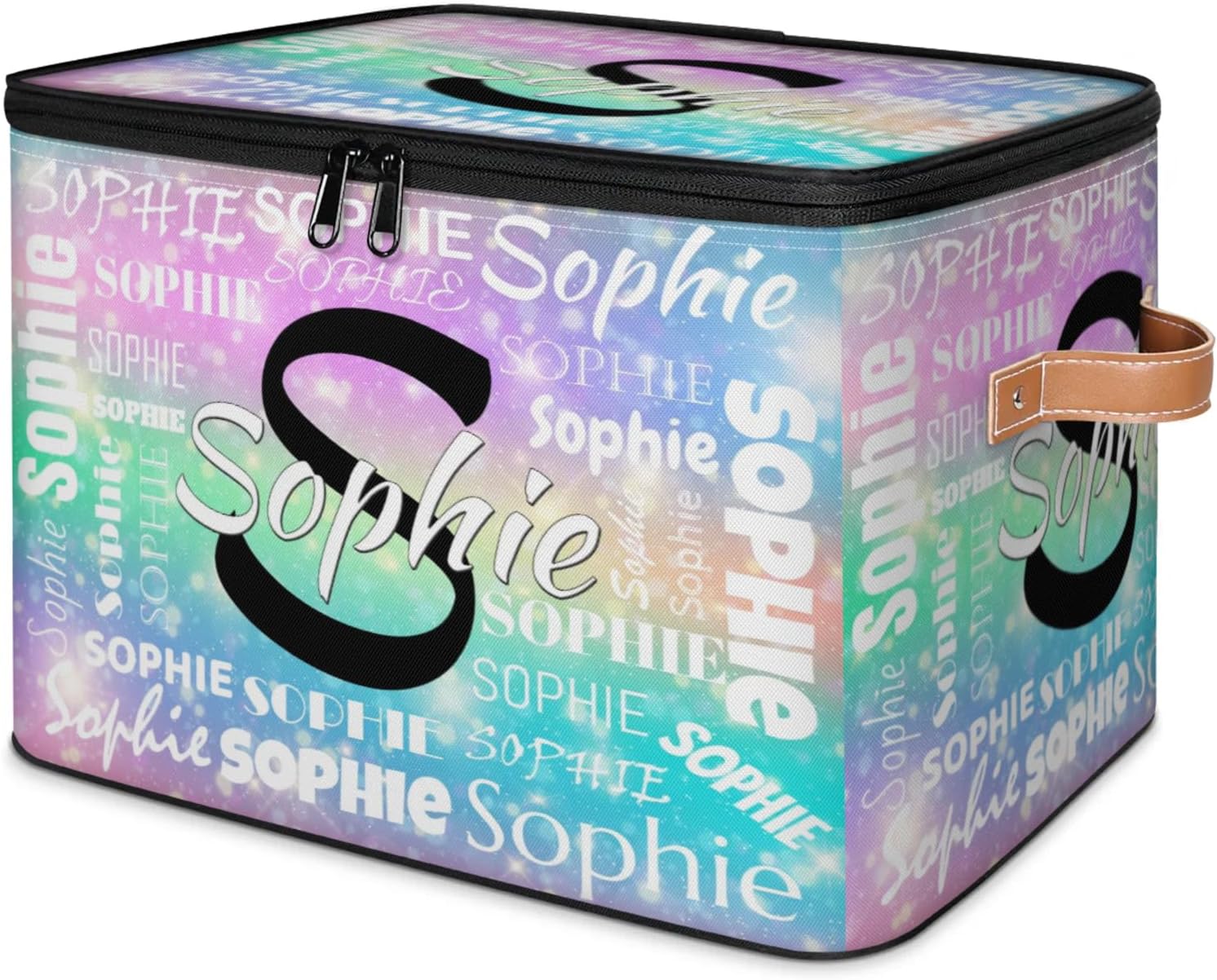 Personalized Lidded Storage Bins, Fabric Storages Baskets Storage Boxes, Custom Fabric Closet Shelf Organizer Container with Handle, Glitter Colorful