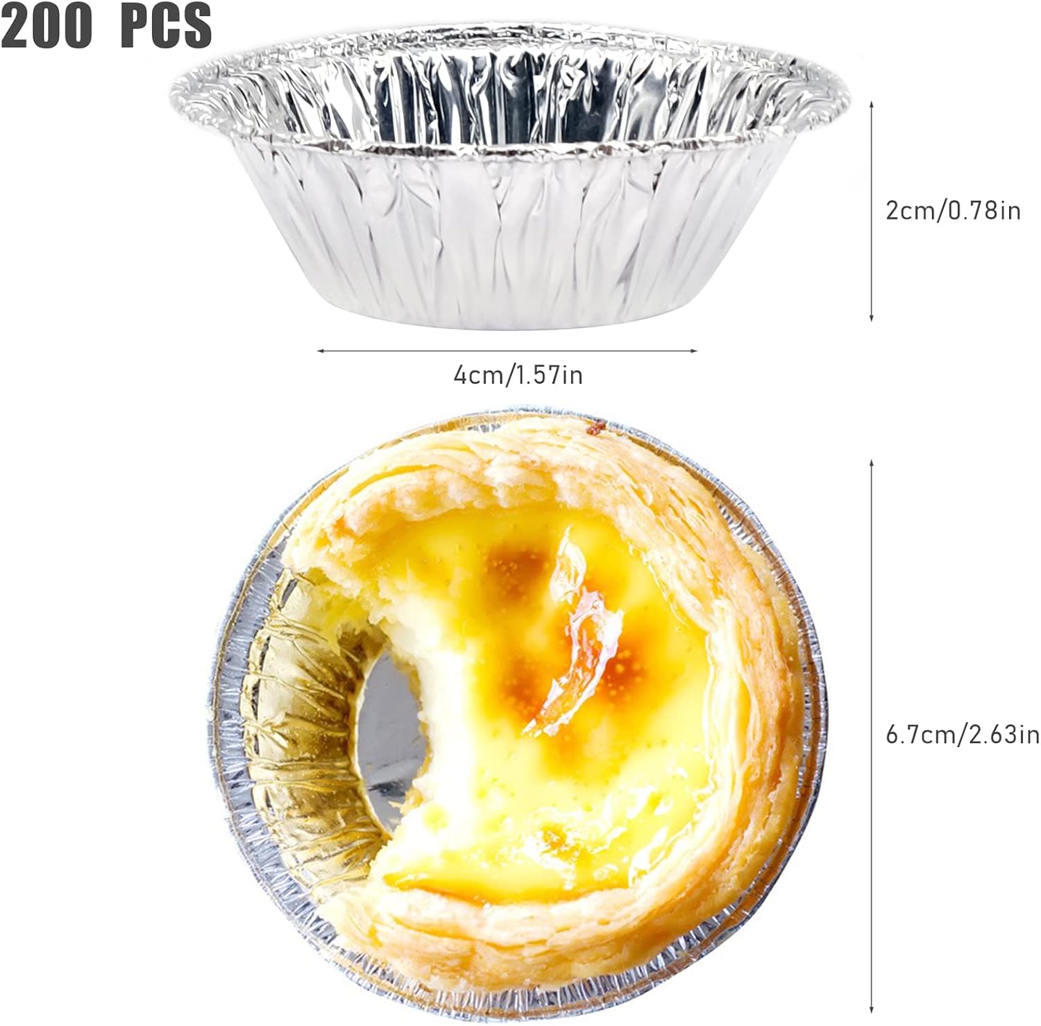 200 PCS Egg Tart Baking Cups, Disposable Aluminum Foil Liners for Pudding, Cupcake, Muffin, Creme Brulee Baking