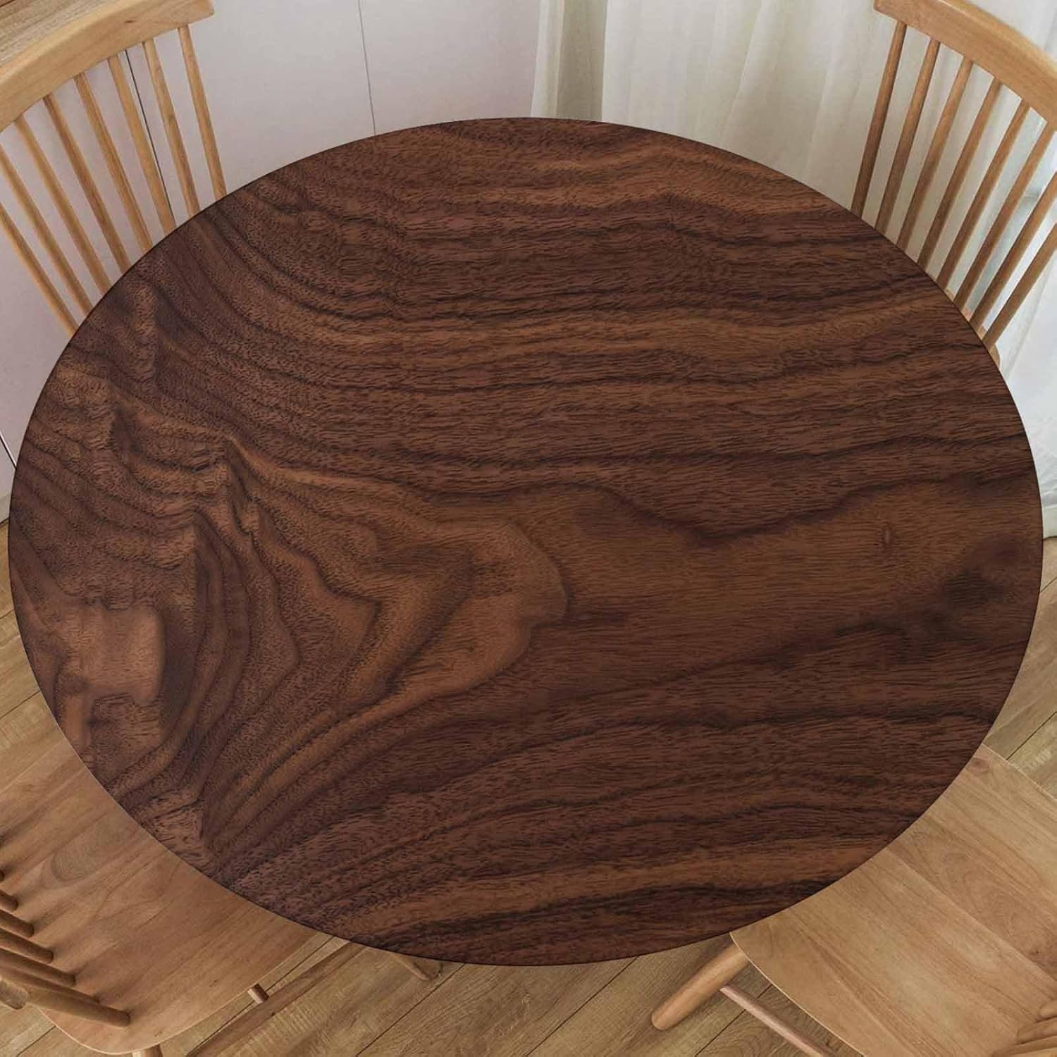 Round Table Cloth Cover Wood Grain Tablecloths Brown Walnut Fitted Tablecloth with Elastic Edge Washable Cloths for Home Farmhouse Party, 70 Inch Fit for 58.2"-62.1" Tables Style-4