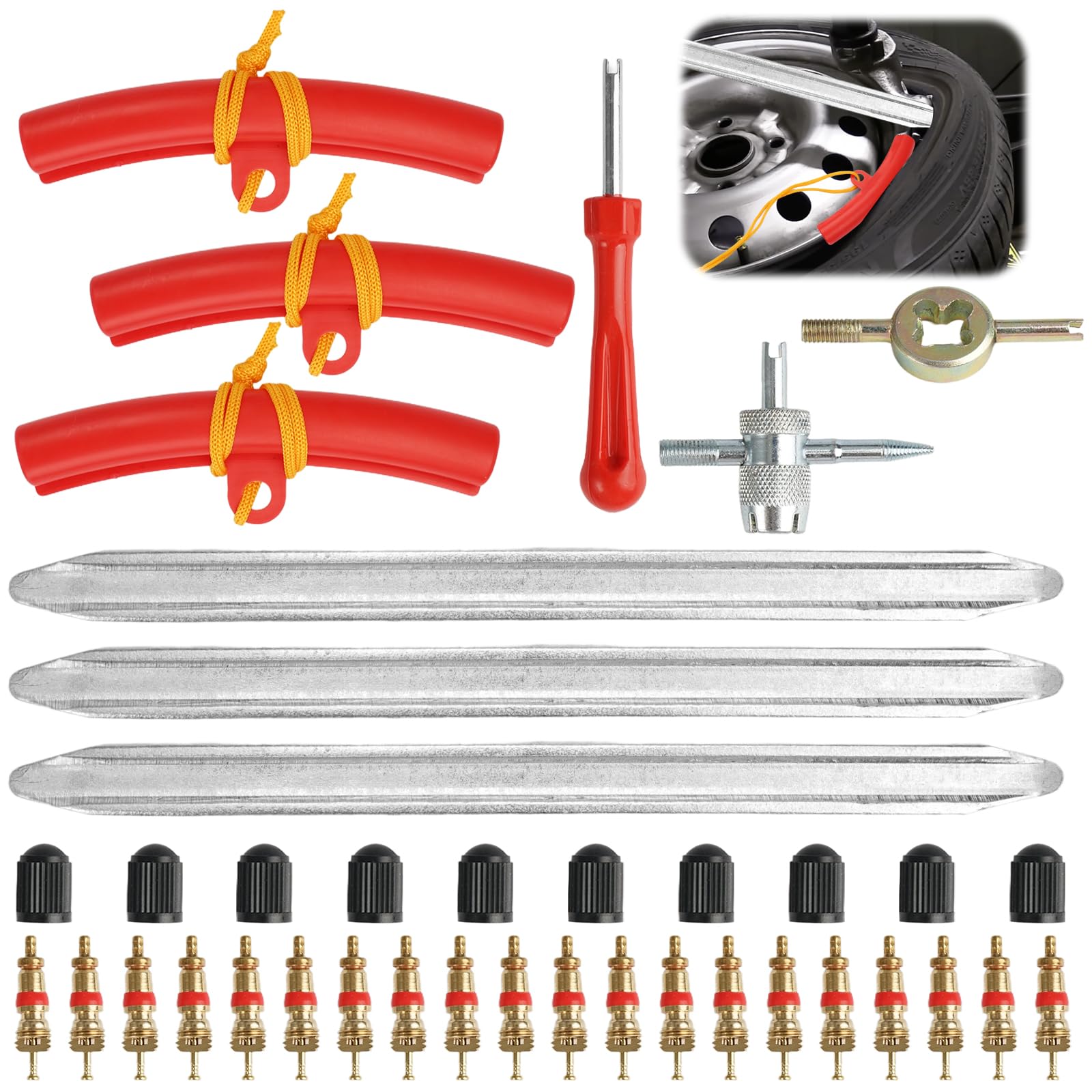 Lot De 4 Démonte-Pneus 30cm - Avec Protecteurs De Jante, Pour Moto/Voiture/Vélo, Acier Inox